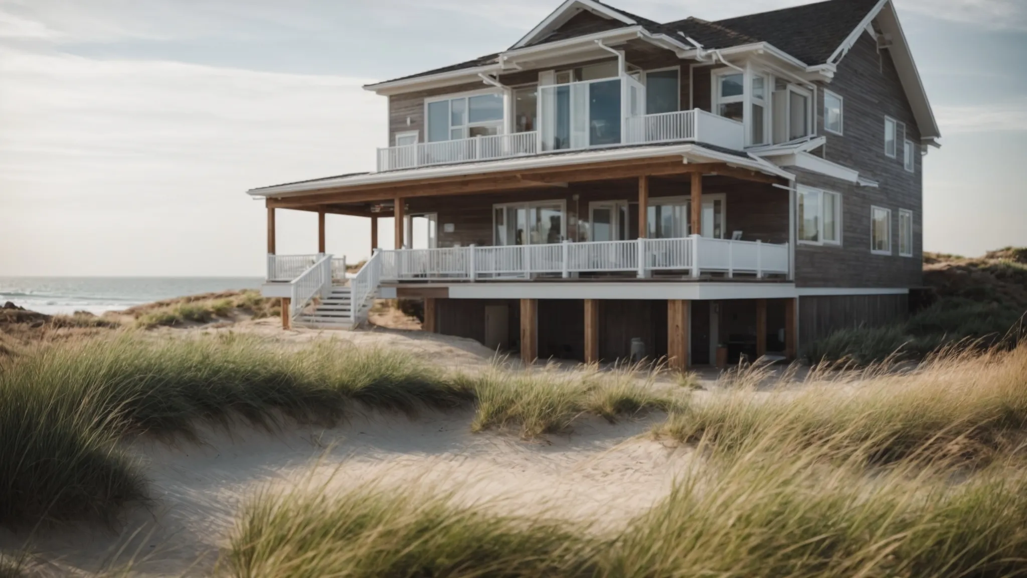 a coastal home shows visible gaps between its base and the ground, hinting at potential piling support system issues.